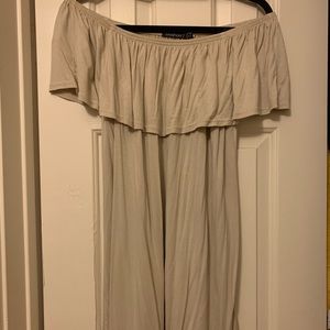 NWOT Boohoo Taupe Off the Shoulder Dress